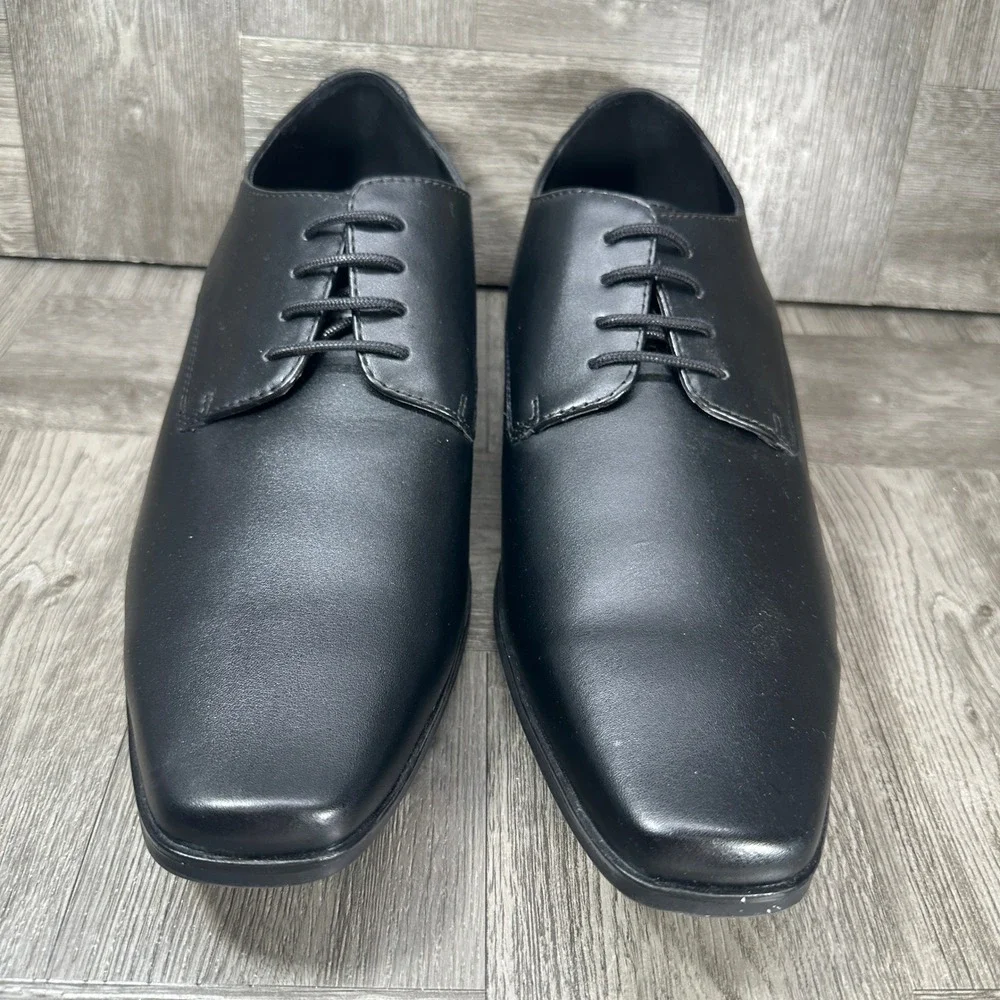 Calvin Klein Oxford Dress Shoes Mens 12 Black Leather Square Toe NEW CMBRODIE2